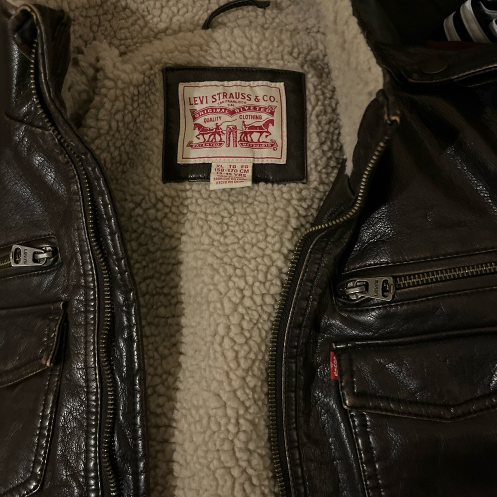 Levi's Kids Dark Brown Faux Leather Sherpa lining Bomber Jacket